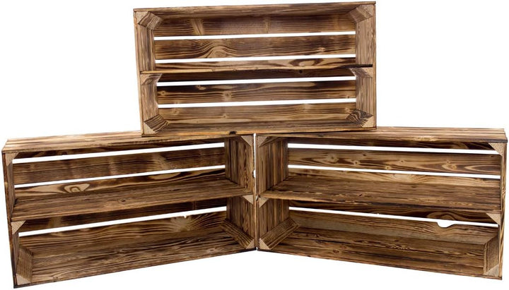 Kontorei® grosses geflammte/verbrannte Schuhregal 68x40x30cm 12er Set Regal Obstkiste Ablage Wandreg