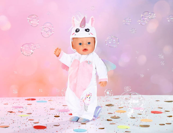 BABY born Einhorn Kuschelanzug, Strampelanzug in rosa weiss mit Flügeln und Einhorn-Kapuze, 832936 Z