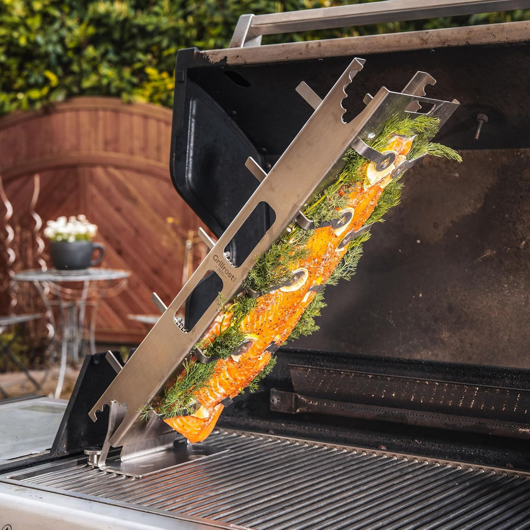 Der Grillrost.com Flammlachshalter - Das Flammlachsbrett für die Ewigkeit!, Grillrost.com Flammlachs