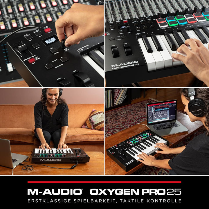M-Audio Oxygen Pro 25 – 25-Tasten USB MIDI Keyboard Controller mit Beat Pads, MIDI-zuweisbaren Regle