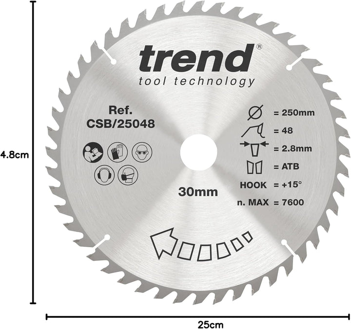 Trend CraftPro Kombinations-TCT-Kreissägeblatt, 250 mm Durchmesser x 48 Zähne x 30 mm Bohrung, Hartm