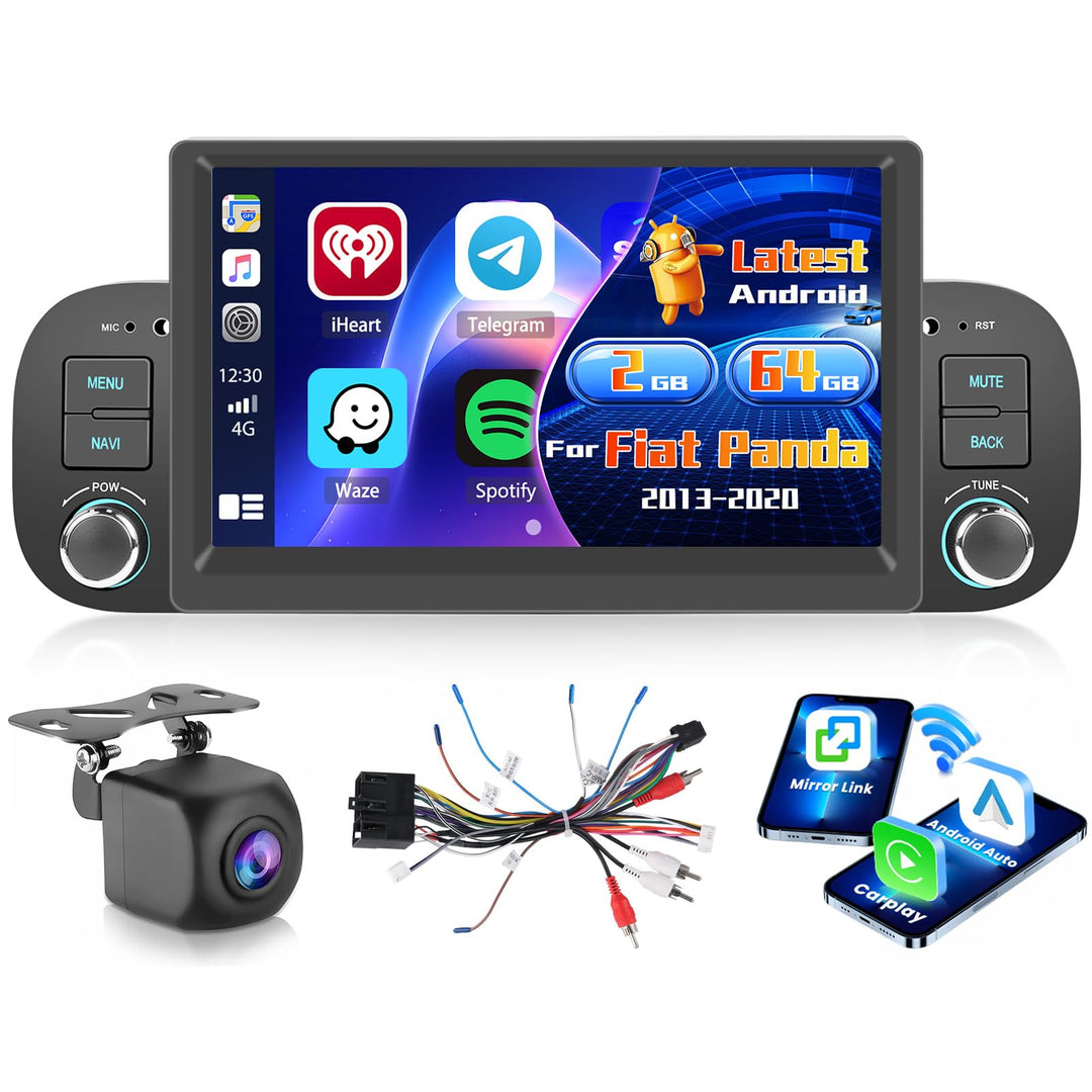 Android 15 Radio für FIAT Panda 2013-2020 2+64G mit Wireless CarPlay Android Auto, 7 Zoll Bildschirm
