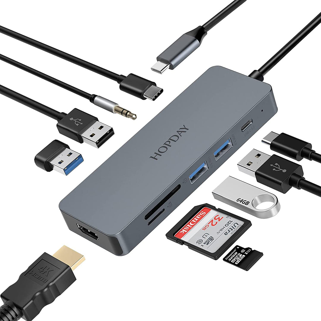 HOPDAY 10 in 1 USB C Hub, USB C Adapter MacBook Pro/Air Ipad Pro Adapter mit 4K HDMI Ausgang, kompat