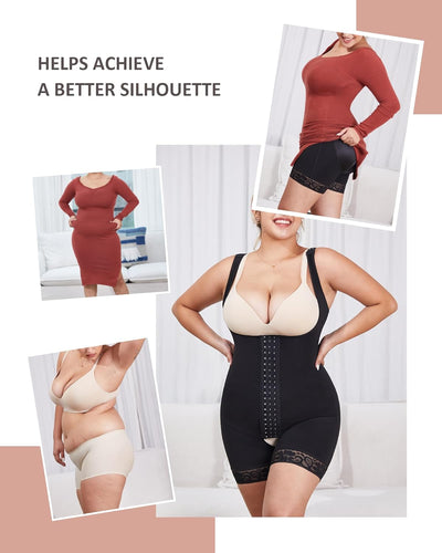 FeelinGirl Damen Formende Bodys Bauch Weg Shapewear mit 3 Reihen Haken Figurformender mit Breite Sch