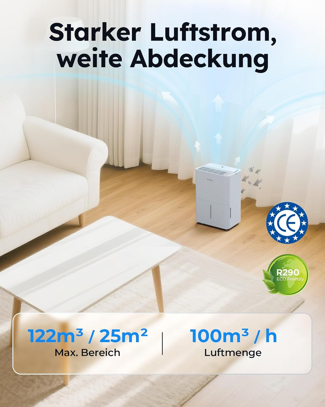 Kresico xWolei Luftentfeuchter elektrisch 12L/24h, Entfeuchter elektrisch 35dB, Raumentfeuchter für