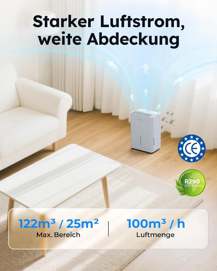 Kresico xWolei Luftentfeuchter elektrisch 12L/24h, Entfeuchter elektrisch 35dB, Raumentfeuchter für