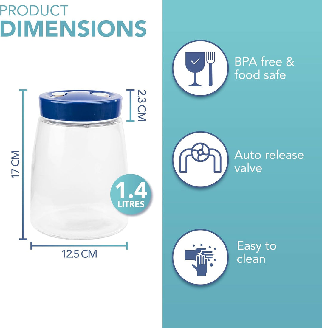Gärglas mit 1-Wege-Luftablassöffnung – 1,4 Liter, 2er-Pack – ideal für die sichere Gärung für Kefir,