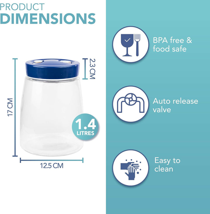 Gärglas mit 1-Wege-Luftablassöffnung – 1,4 Liter, 2er-Pack – ideal für die sichere Gärung für Kefir,