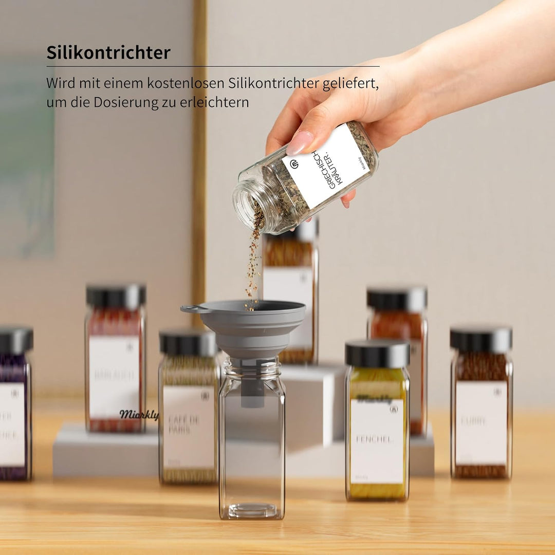 Miorkly Gewürzgläser Eckig mit Streueinsatz - 12 x 120ml - Edelstahl Deckel G.12, G.12