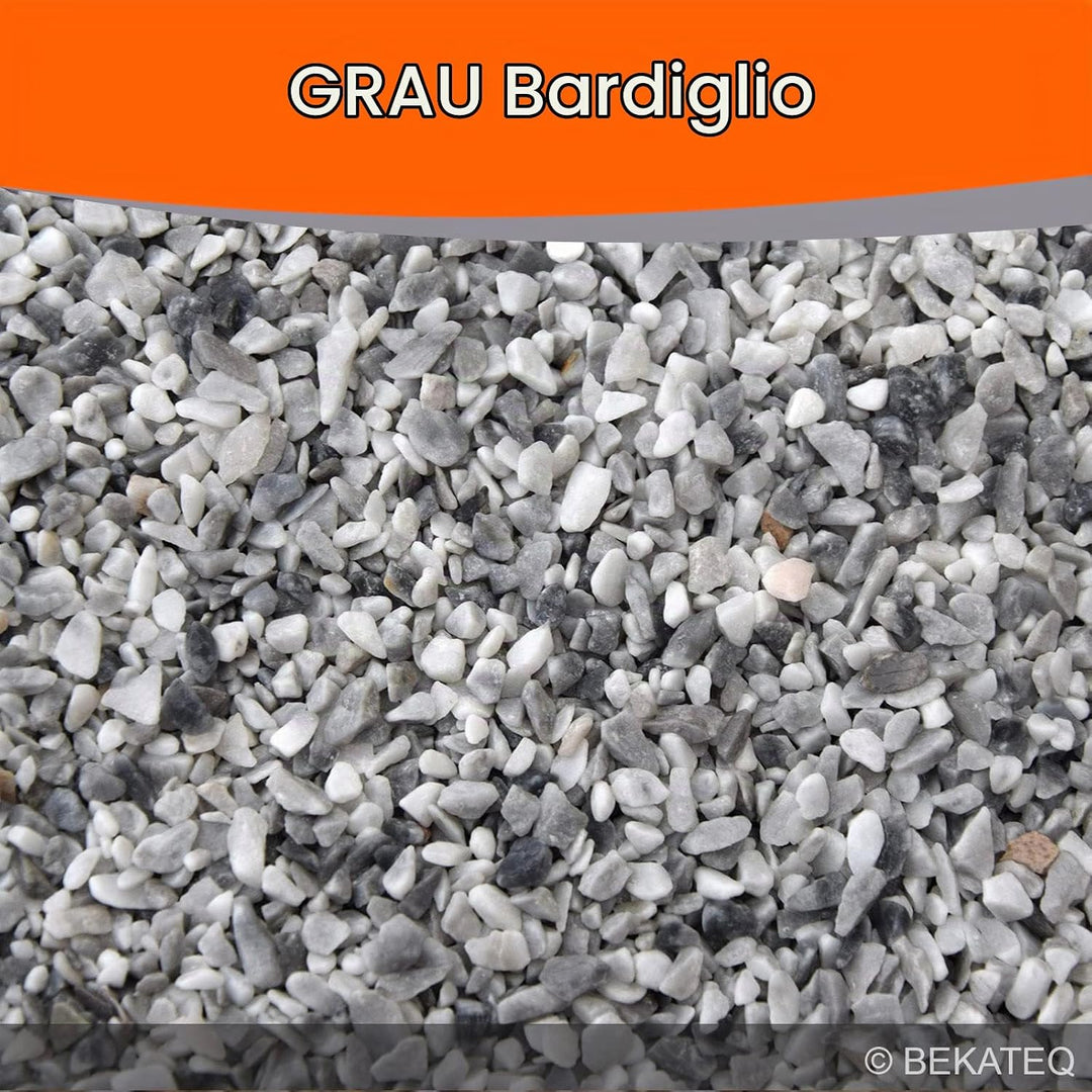 Steinteppich aussen in Grigio Bardiglio - Bodenbelag Komplettset: 25kg Marmorkiesel Grau inkl. 1kg 1