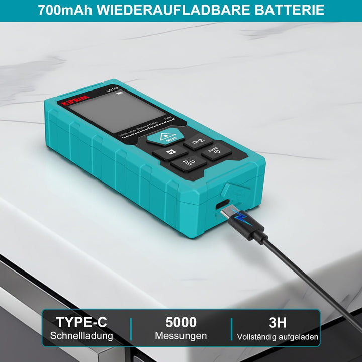 Kiprim Laser-Entfernungsmesser Grün, 100m Digitales Messgerät mit USB-Typ-C-Akku, ±2mm Genauigkeit,