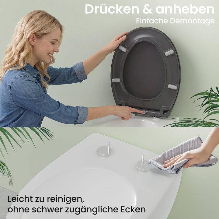 YEAUPE PRO Toilettendeckel mit Absenkautomatik Oval, WC Sitz Duroplast, Grau | Klodeckel, Klobrille,