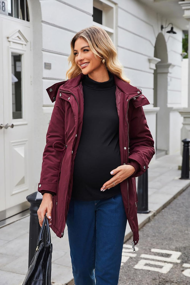 Maacie Wattierte Umstands Baumwolljacke Jacke Stehkragen Wasserdichte Baumwolljacke XL Burgunderrot,