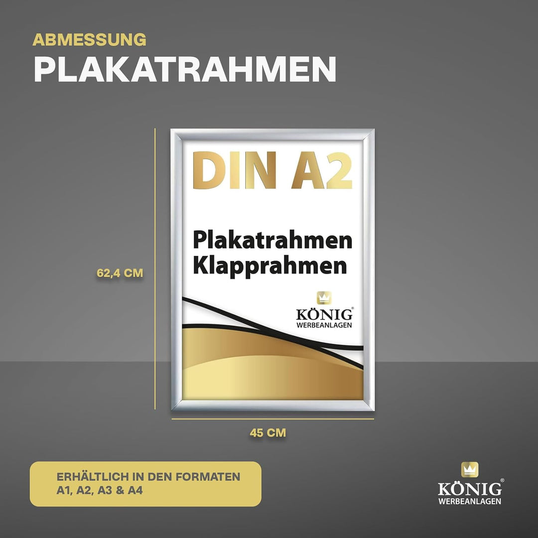 Plakatrahmen DIN A2 | 25mm Alu Profil, eckig | Silber | inkl. entspiegelter Schutzscheibe und Befest