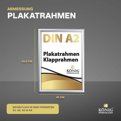 Plakatrahmen DIN A2 | 25mm Alu Profil, eckig | Silber | inkl. entspiegelter Schutzscheibe und Befest