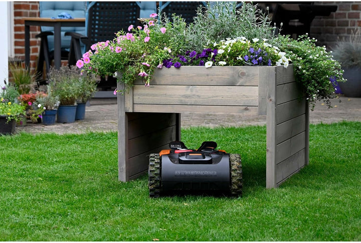 dobar® Grosse Mähroboter-Garage aus Holz mit Pflanzkasten inkl. Folie - Rasenmäher Garage - 79 x 73
