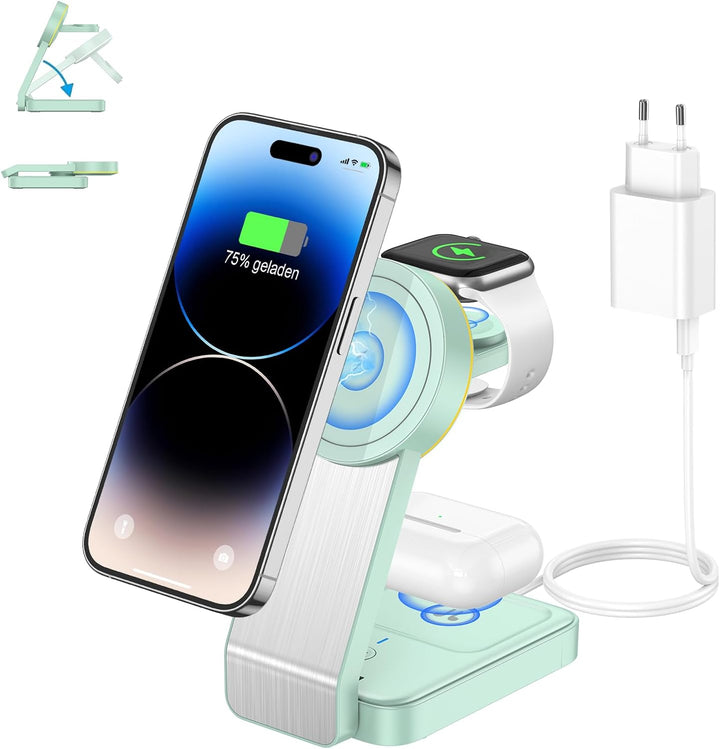 3 in 1 Faltbar Mag-Safe Ladegerät，Induktive Kabelloses Ladestation für 17/16/15/14/13/12/Pro Max/Min