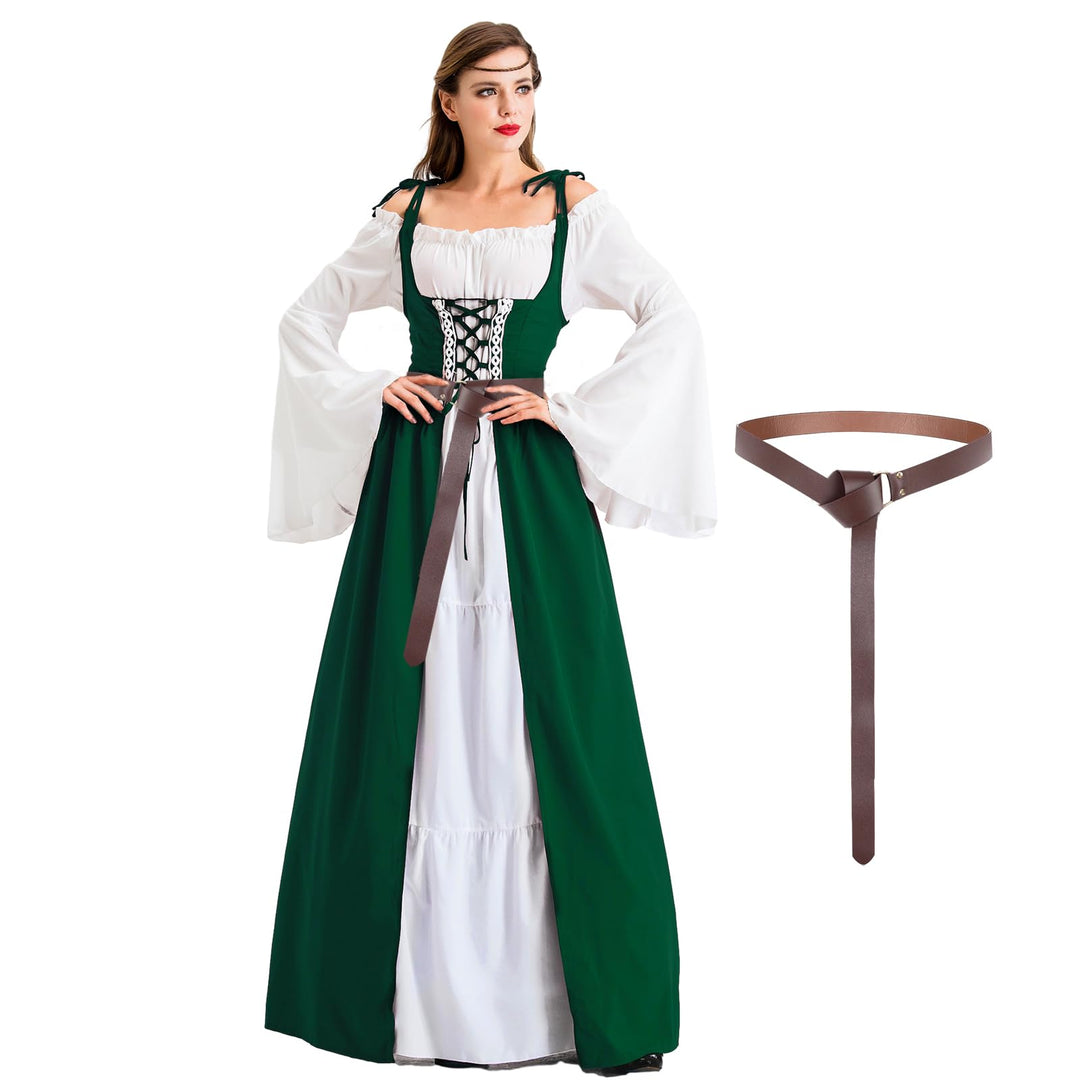 Pianocean Mittelalter Kleidung Damen, Renaissance Kleid, Gothic Kleid，Renaissance Mit Kapuze Langarm