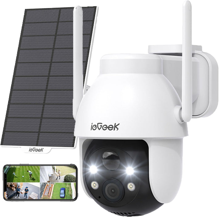 ieGeek 2K 3MP HD Überwachungskamera Aussen Solar, 360° PTZ Überwachungskamera Aussen Akku, 2.4GHz WL