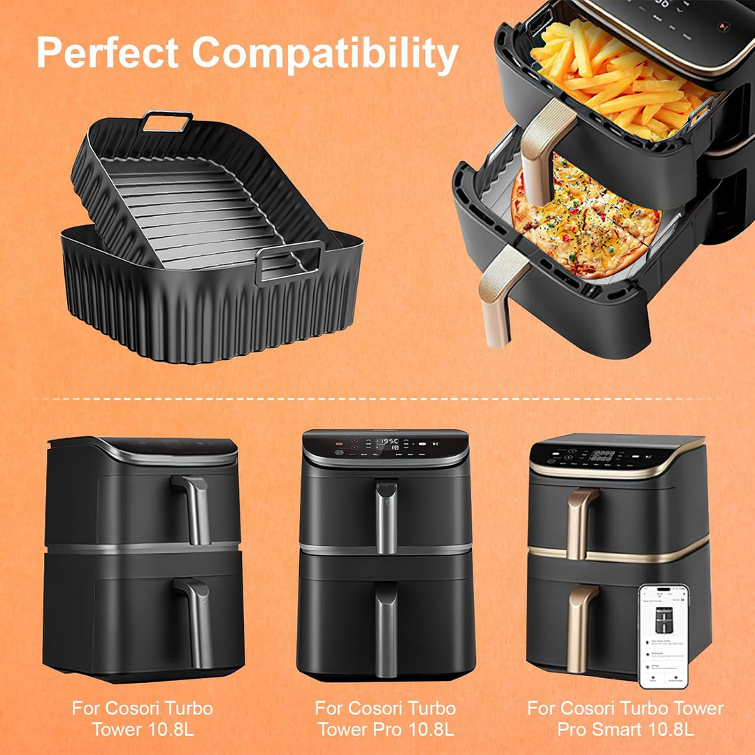 Silikonform Heissluftfritteuse Zubehör für Cosori Turbo Tower/Pro/Smart, Airfryer Zubehör 10,8L Doub