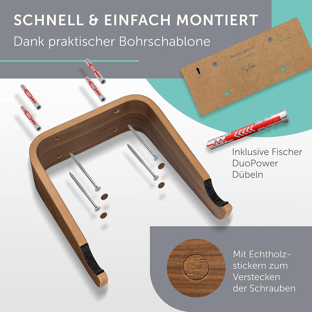 Fahrrad Wandhalterung Holz - FlyBike S Nussbaum - Design Fahrradhalterung Wand Aufhängung für Wohnun