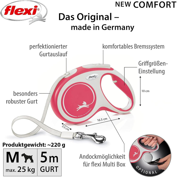 flexi® Comfort M Gurt 5 m rot, Roll-Leine für Hunde bis 25 kg rot M: 5m (max. 25kg), rot M: 5m (max.