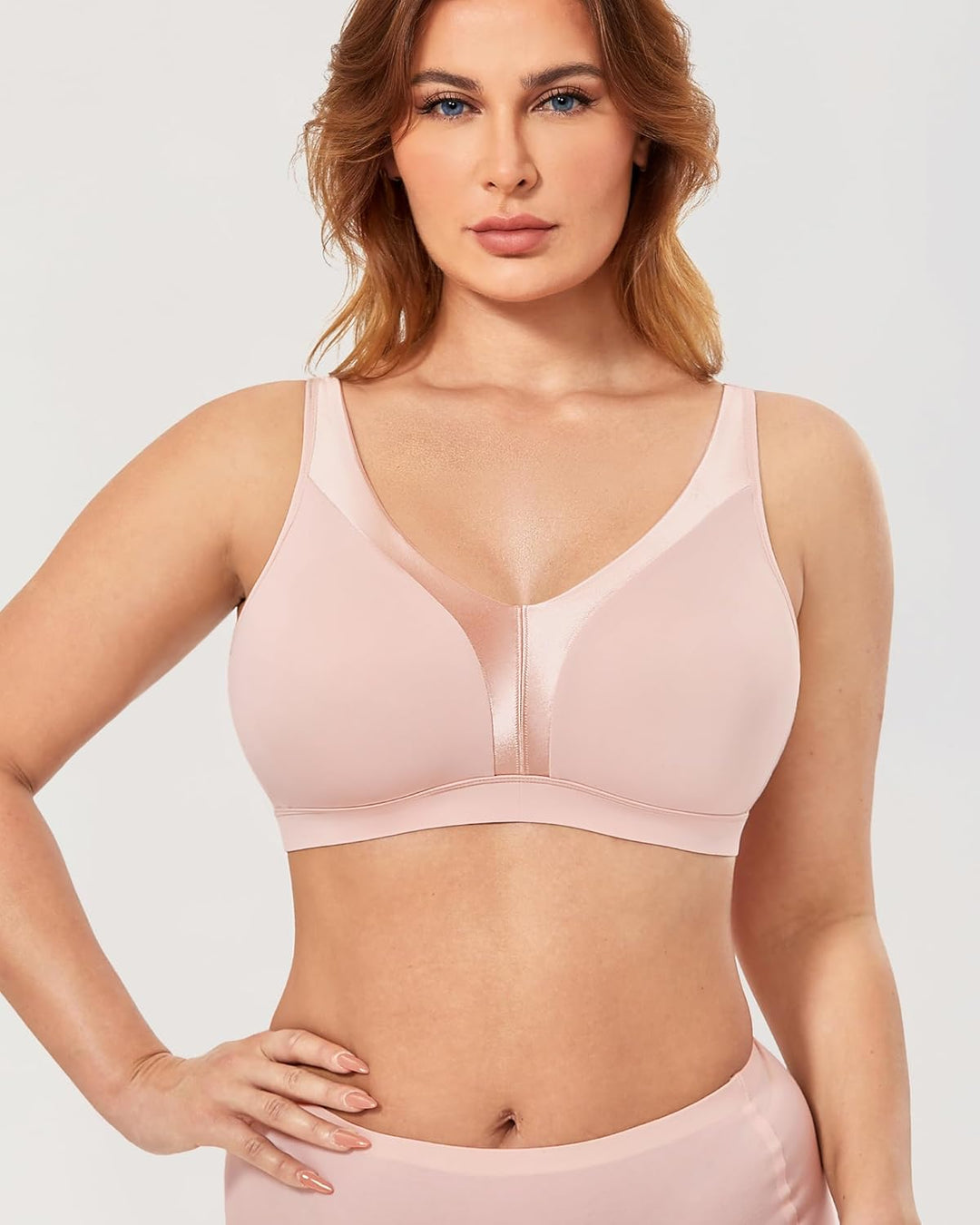 DELIMIRA Damen BH ohne Bügel Grosse Grössen Volle Abdeckung Glatter ohne Einlagen 75B Nacktes Rosa,