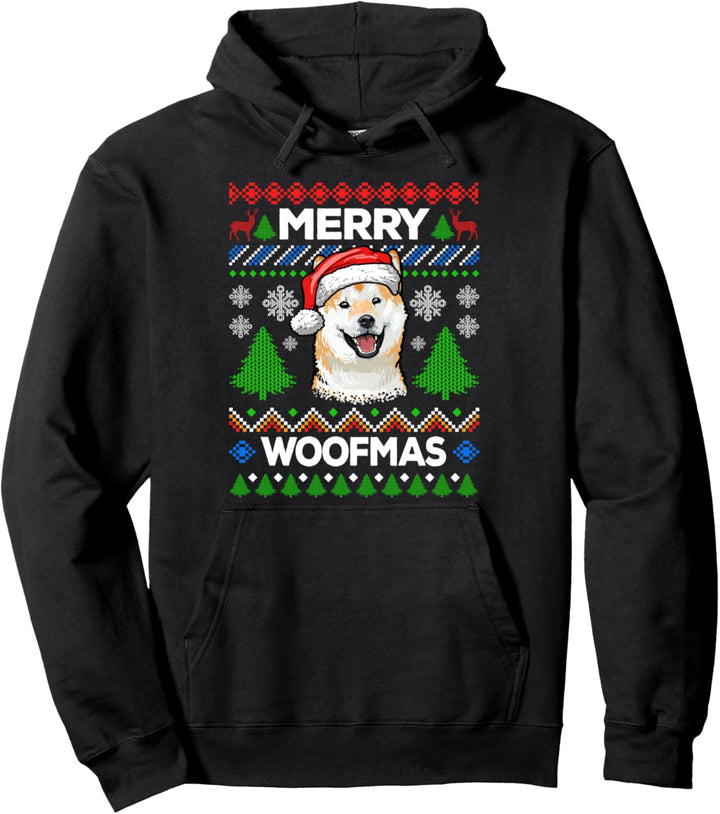 Merry Woofmas Ugly Sweater Weihnachten Shiba Inu Hunde Pullover Hoodie