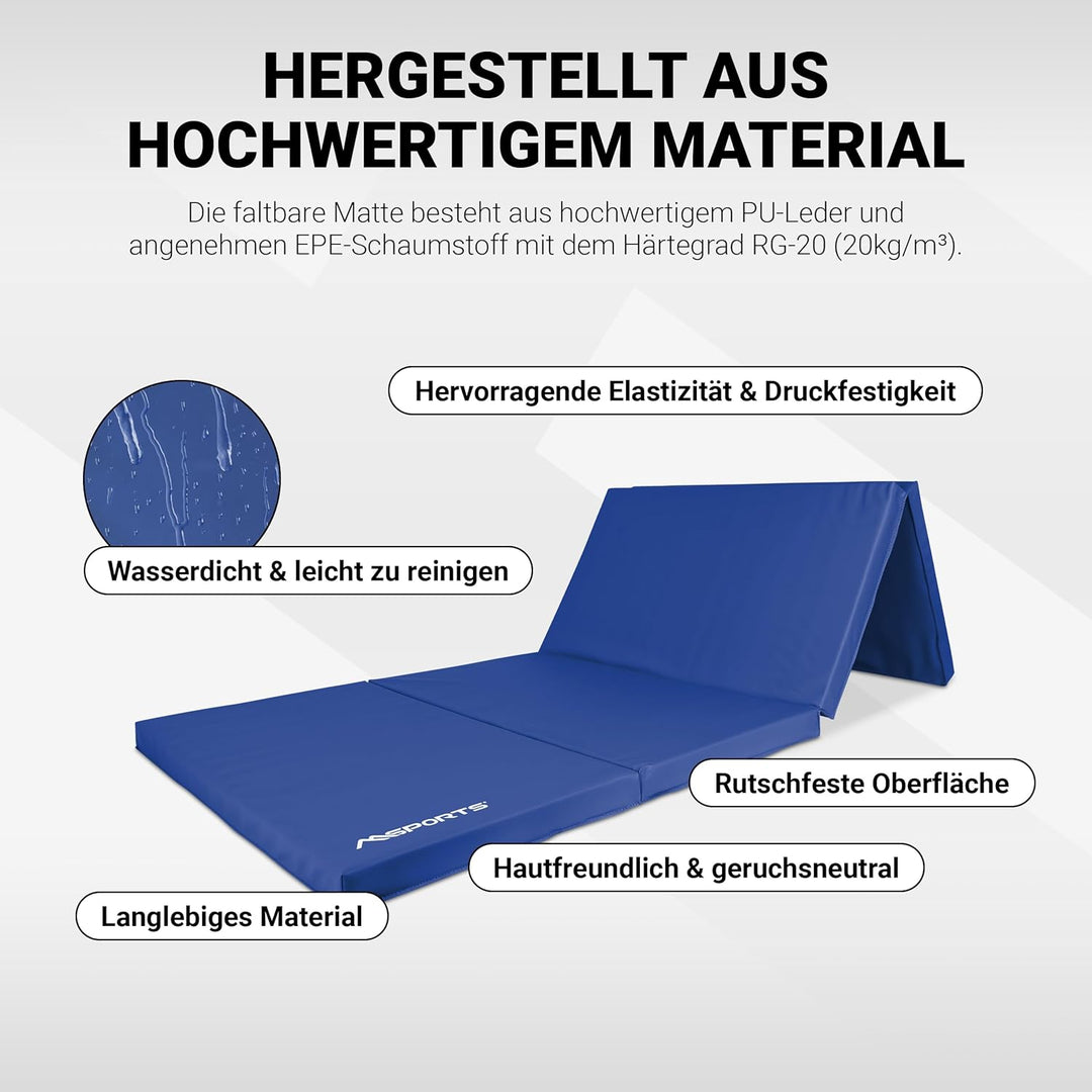 MSPORTS Turnmatte Premium klappbare Weichbodenmatte 190 x 80 x 5 cm Gymnastikmatte faltbare Sportmat