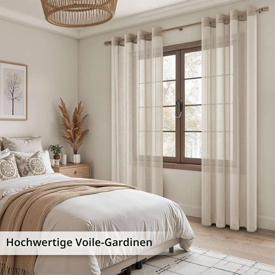 MRTREES Voile Gardinen Vorhang halbtransparent kurz mit Ösen in Leinenoptik Stores Gardinen Schals f