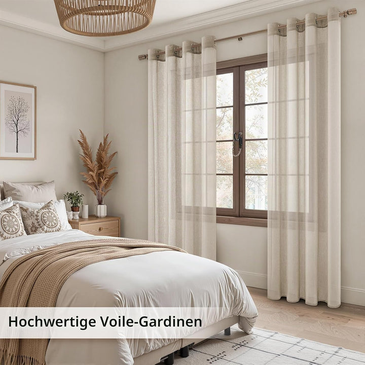 MRTREES Voile Gardinen Vorhang halbtransparent kurz mit Ösen in Leinenoptik Stores Gardinen Schals f