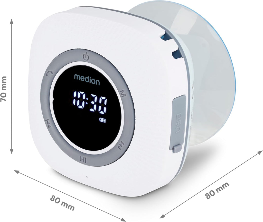 MEDION P66096 Duschradio mit Bluetooth (Badradio, UKW Radio, Saugnapf, LED-Display, IPX6 Wasserdicht