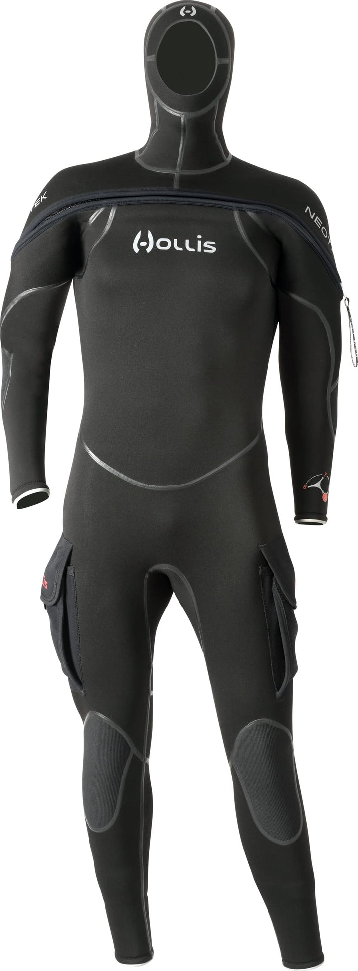 Hollis NeoTek V2 Unisex Kapuzenanzug, halbtrocken, 8/7/6 mm Schwarz L, Schwarz L