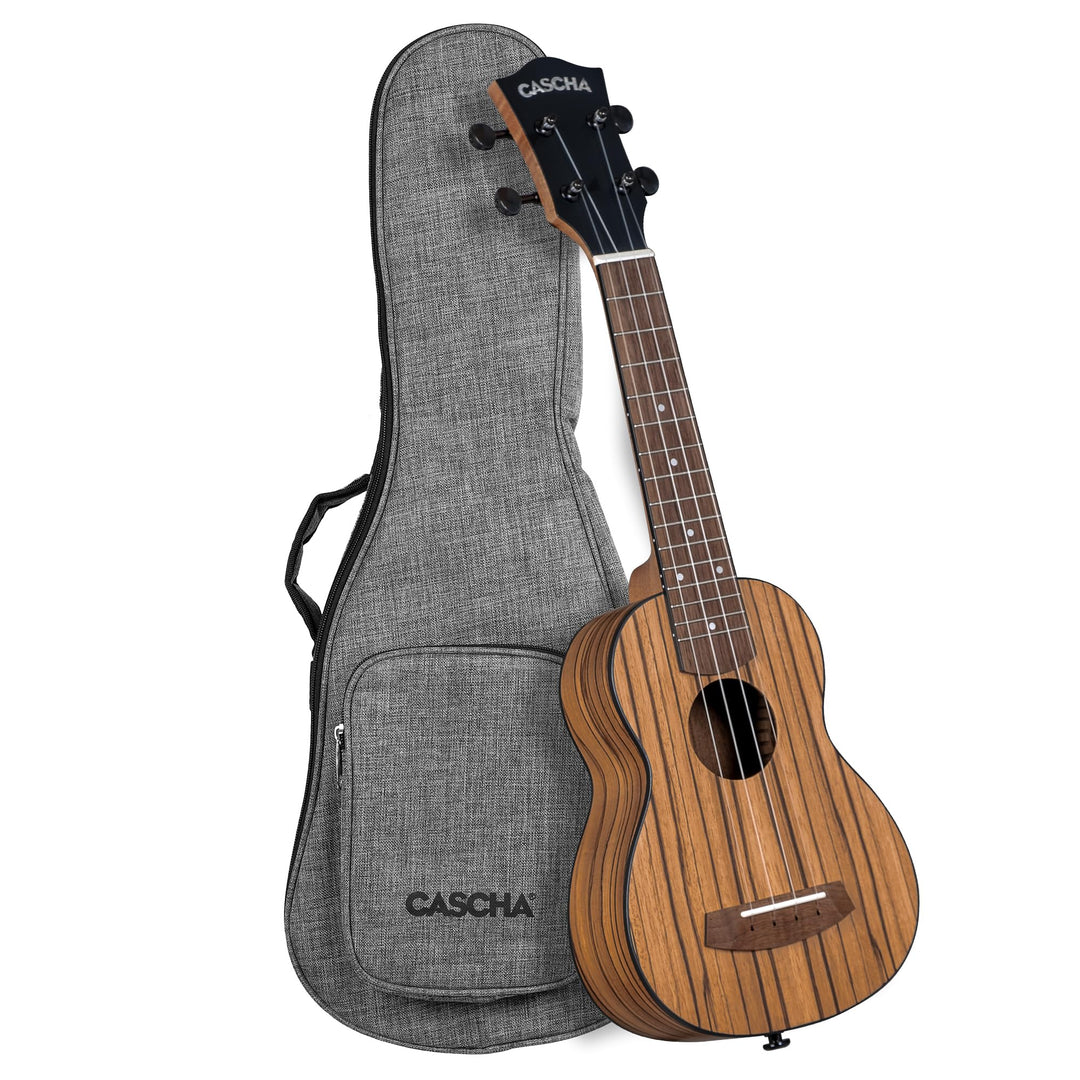 CASCHA Ukulele Zebra Wood – Hochwertiges Zebraholz I Warmer Klang I Okoume Hals I Walnuss Griffbrett