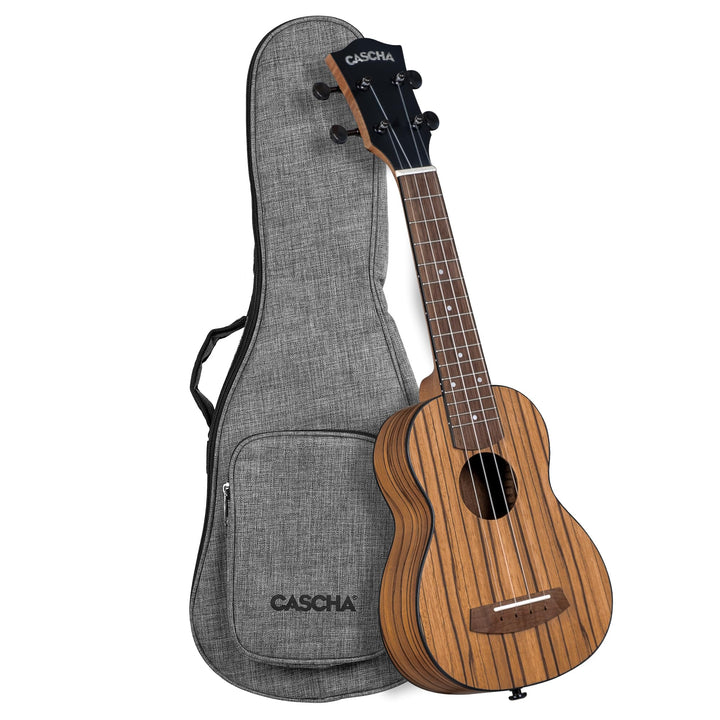 CASCHA Ukulele Zebra Wood – Hochwertiges Zebraholz I Warmer Klang I Okoume Hals I Walnuss Griffbrett