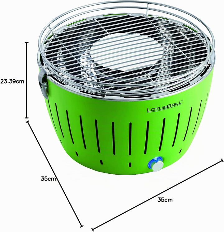 LotusGrill Classic (Limettengrün) der raucharme Holzkohlegrill/Tischgrill mit USB-Anschluss in versc