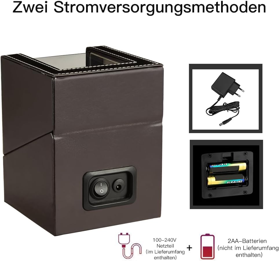 DRAIGERWAY Automatische Uhrenbeweger Box Single Uhrenbeweger PU Leder Uhrengehäuse mit leisem Motor