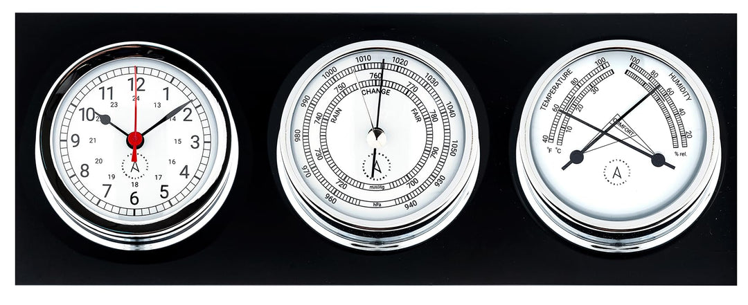 Autonautic - Nautische Wetterstation aus verchromtem Messing - Uhr, Barometer und Thermohygrometer,