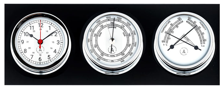 Autonautic - Nautische Wetterstation aus verchromtem Messing - Uhr, Barometer und Thermohygrometer,
