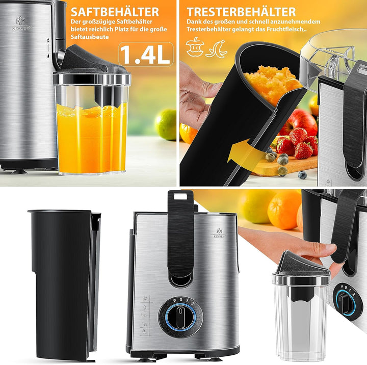 KESSER® Entsafter für Obst und Gemüse aus Edelstahl 1100W grosse 85 mm Einfüllöffnung inkl. Reinigun