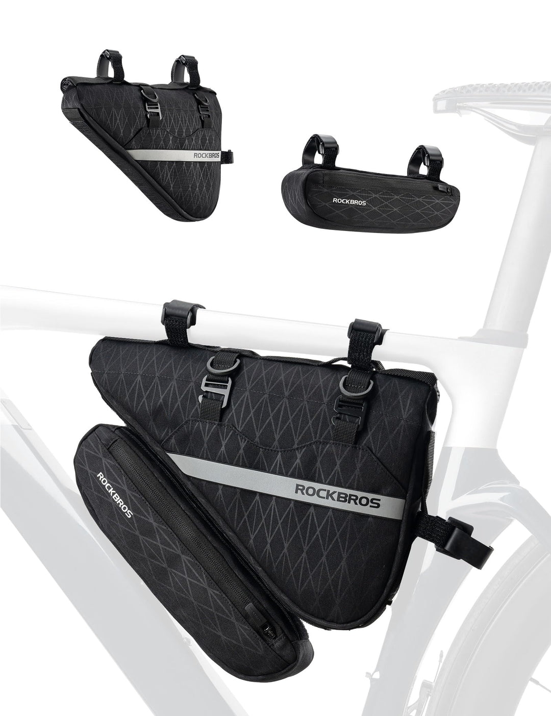 ROCKBROS Fahrradtasche Set 2-in-1 Abnehmbare Dreiecktasche Lenkertasche Rahmentasche Triangeltasche