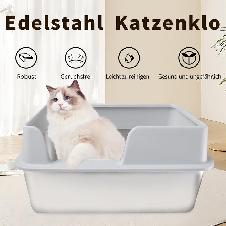 Katzenklo XXL Edelstahl Katzenklo Gross Auslaufsicher und leicht zu reinigen Niemals Gerüche, Rostfr