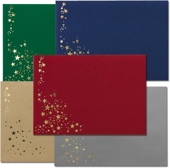 25x Weihnachts-Briefumschläge - DIN B6 - mit Gold-Metallic geprägtem Sternenregen - Farbenmix 1 - je