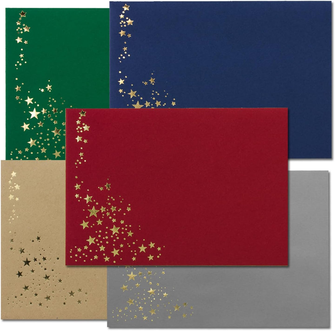 200x Weihnachts-Briefumschläge - DIN B6 - mit Gold-Metallic geprägtem Sternenregen - Farbenmix 1 - j