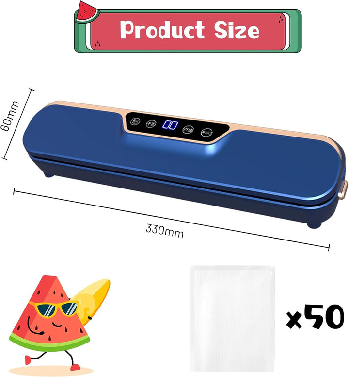 Vakuumiergerät 120W, 4 Modi Doppelsiegelung 50 Beutel (Blau) | Automatisch für trockene &amp; feuchte Le