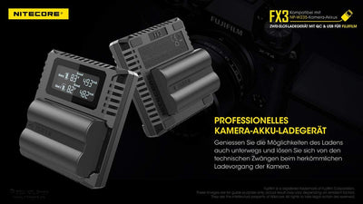 Nitecore FX3 Fujifilm W235 Hour Dual Slot Akku USB Ladegerät Fuji W235, Fuji W235