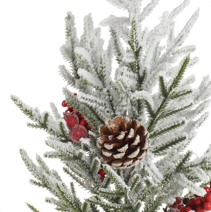 com-four® Deko-Baum Weihnachten - Kleiner Schmuckbaum mit roten Beeren, Dekoschnee, Zapfen - Tischde