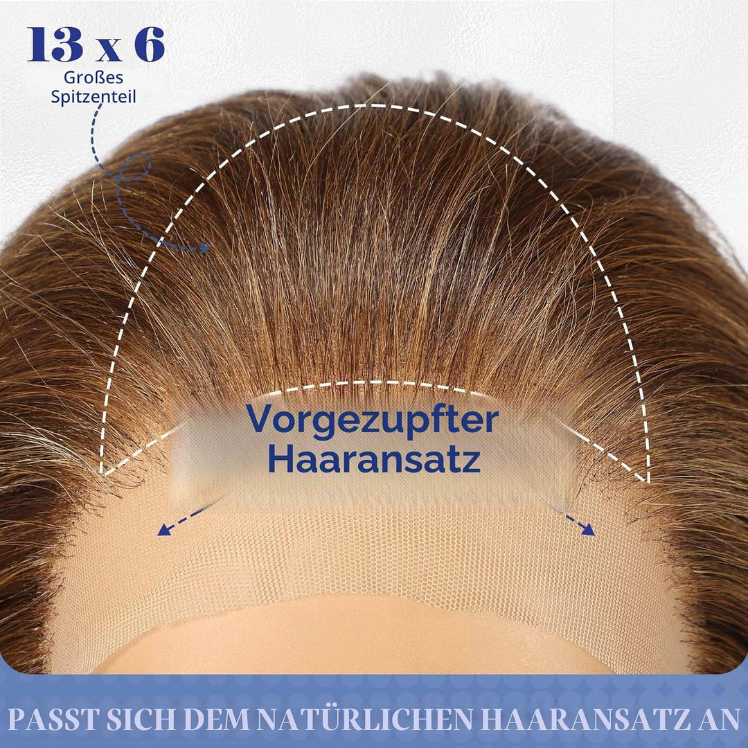 HAIRCUBE 13x6 HD Synthetische Lace-Front-Perücke, 24 Zoll gemischte braune lange lockige geschichtet