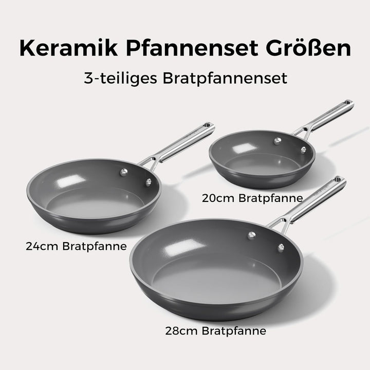 Pfannenset Keramik Induktion (20+24+28cm), DiamondTitan-Keramikbeschichtung, Antihaft Bratpfanne mit