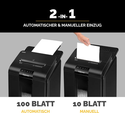 Fellowes Aktenvernichter Autofeed, 100 Blatt Minicut (P4), Papierschredder Hybrid mit automatischem